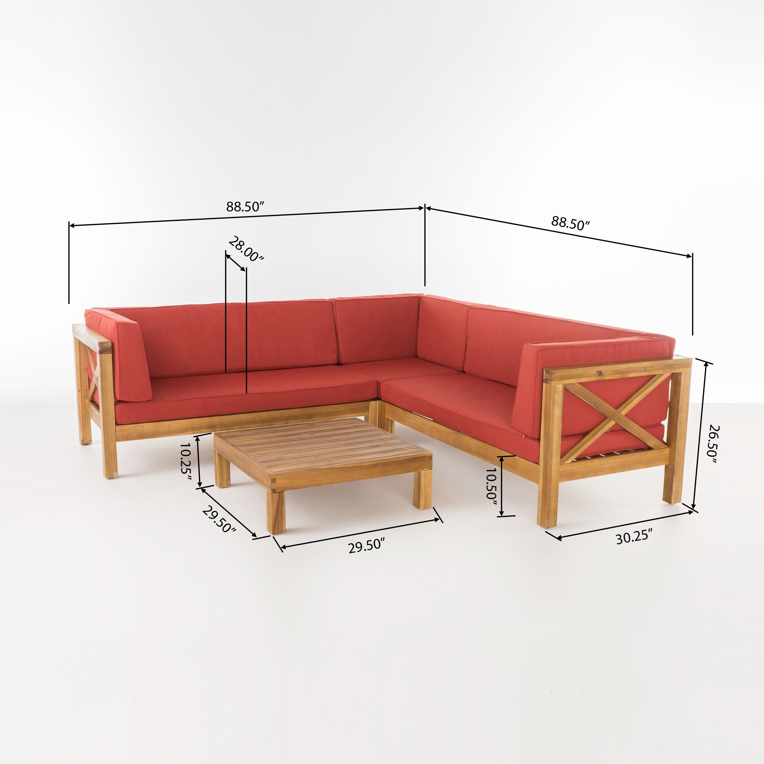 Ensemble de salon d'extérieur sectionnel Brava en acacia par Christopher Knight Home - 88,50 L x 88,50 l x 26,50 H