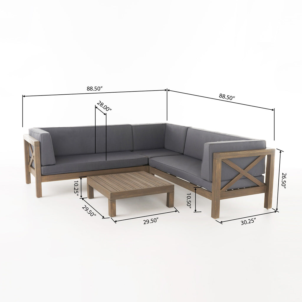 Ensemble de salon d'extérieur sectionnel Brava en acacia par Christopher Knight Home - 88,50 L x 88,50 l x 26,50 H