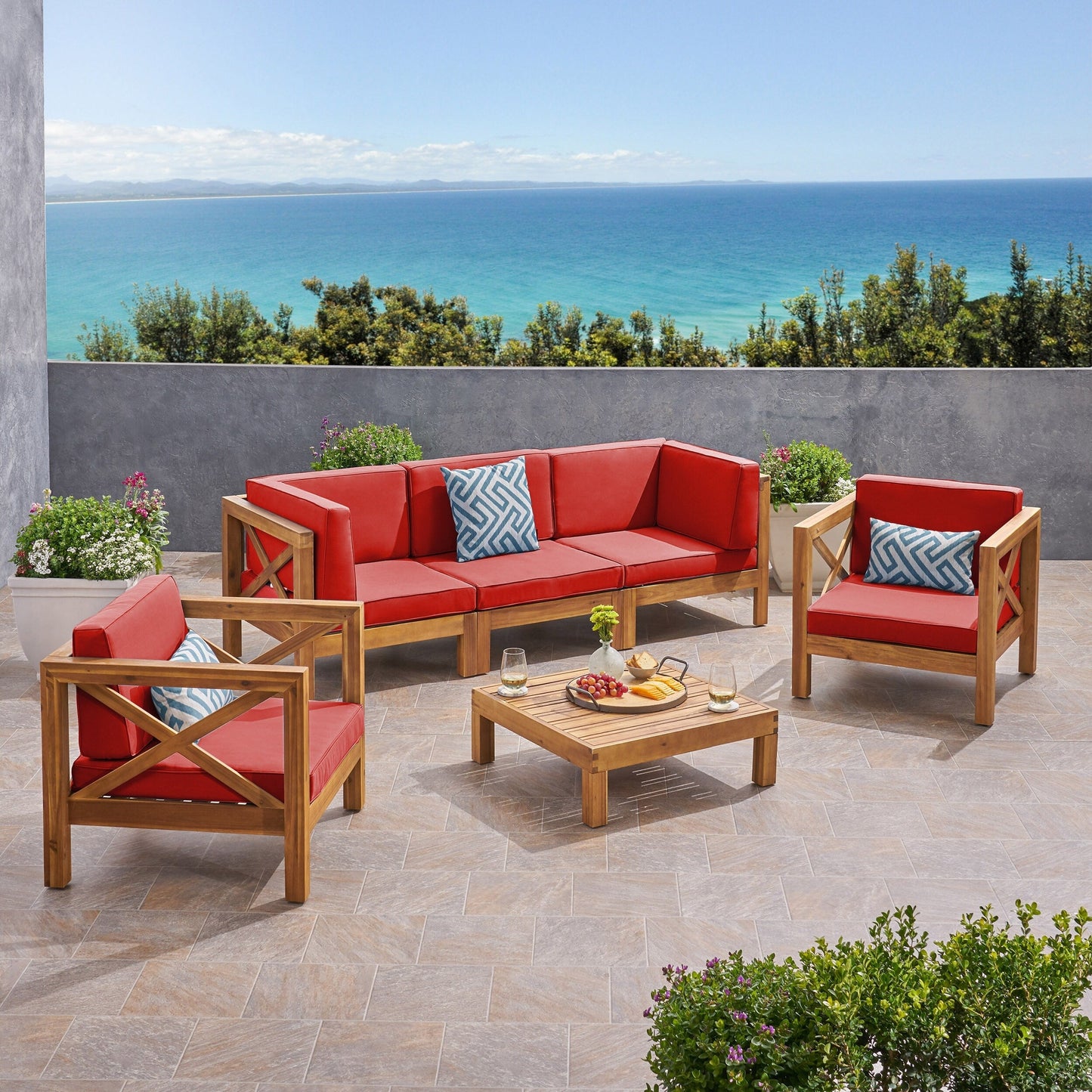 Ensemble de salon de jardin Brava en bois d'acacia, 6 pièces, par Christopher Knight Home