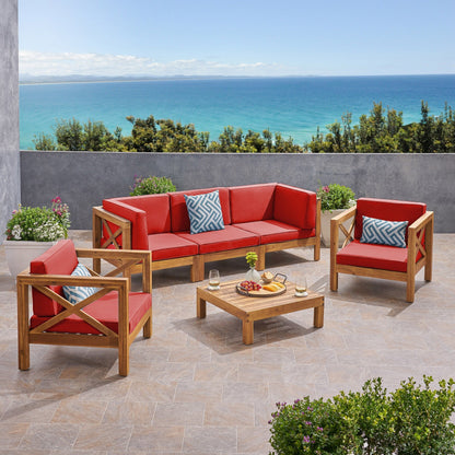 Ensemble de salon de jardin Brava en bois d'acacia, 6 pièces, par Christopher Knight Home