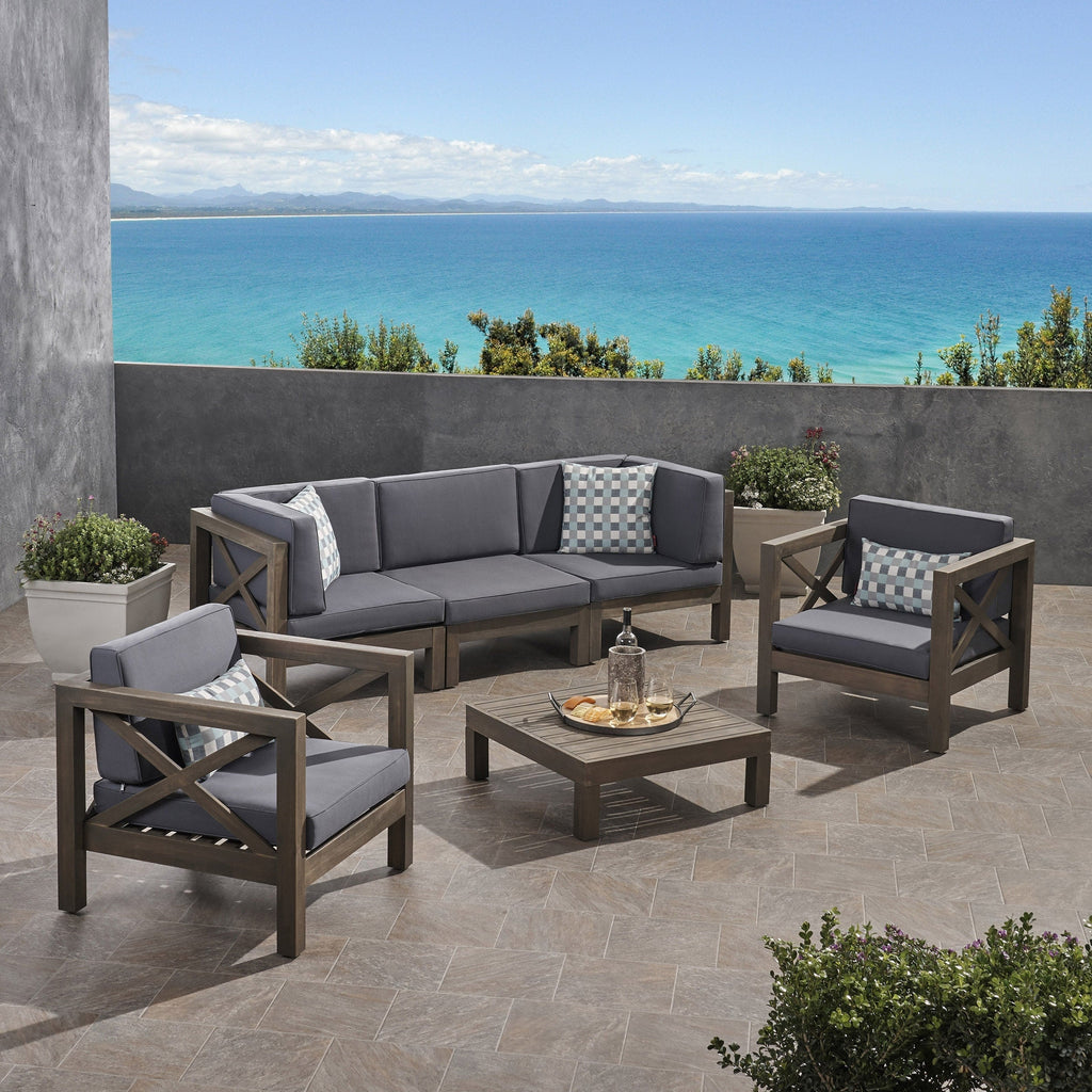 Ensemble de salon de jardin Brava en bois d'acacia, 6 pièces, par Christopher Knight Home