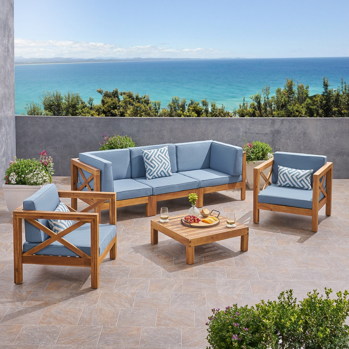Ensemble de salon de jardin Brava en bois d'acacia, 6 pièces, par Christopher Knight Home