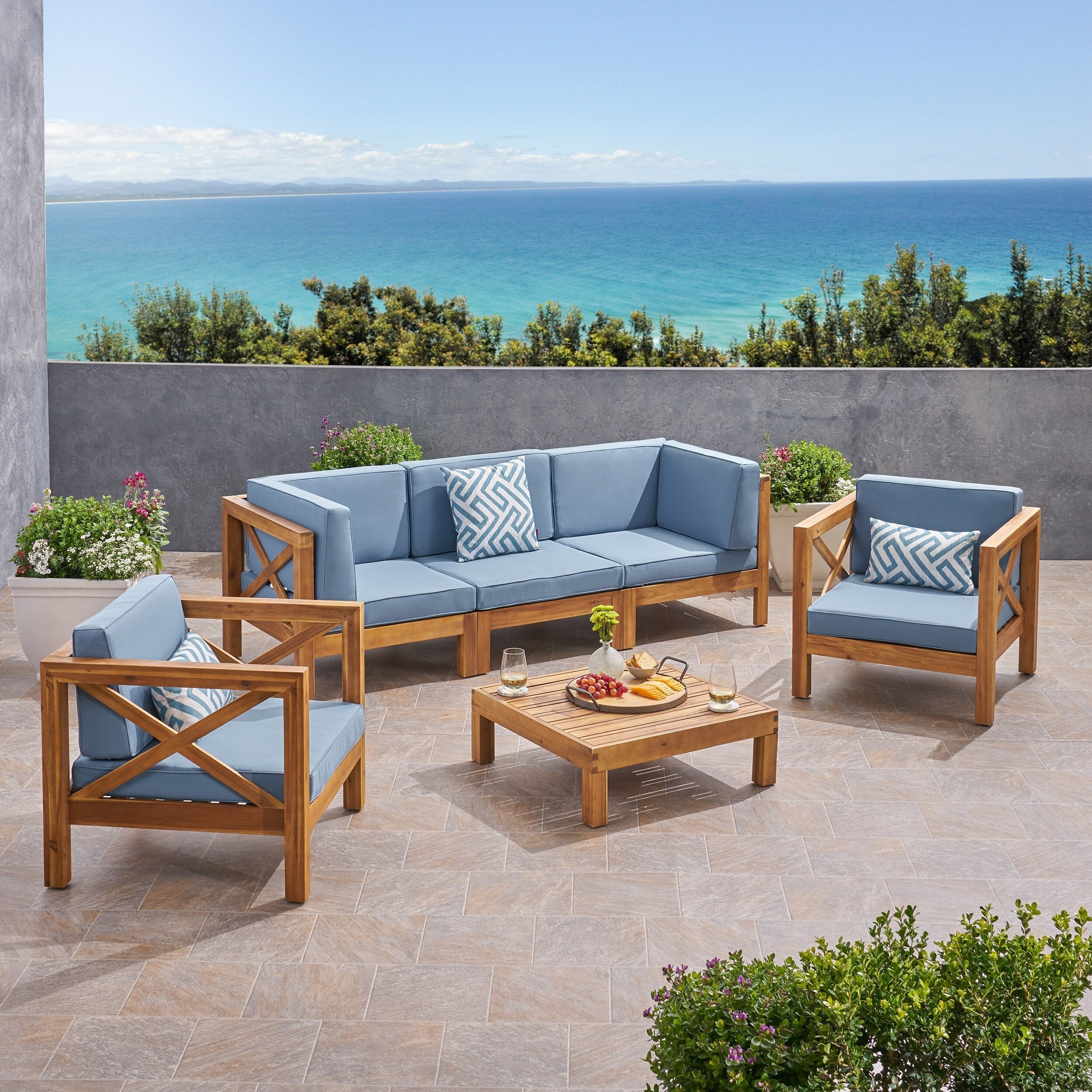 Ensemble de salon de jardin Brava en bois d'acacia, 6 pièces, par Christopher Knight Home
