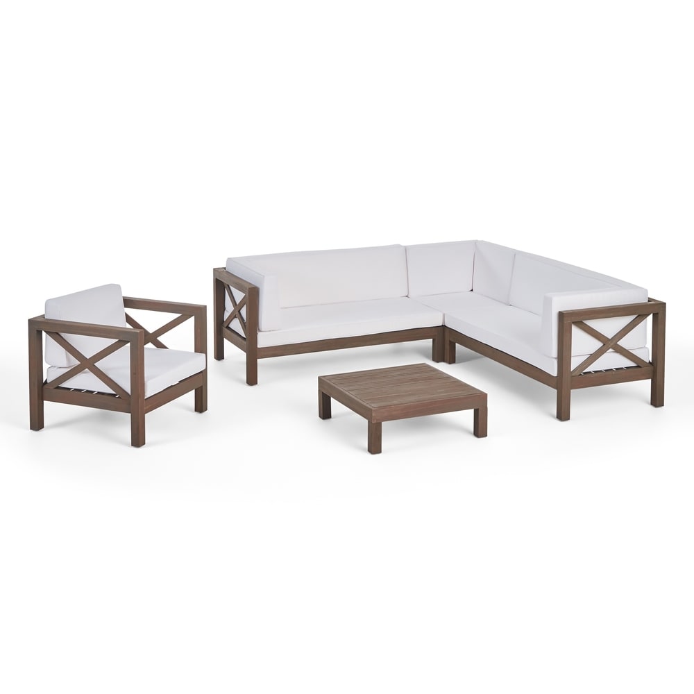 Ensemble canapé d'extérieur sectionnel et fauteuil club Brava en acacia par Christopher Knight Home