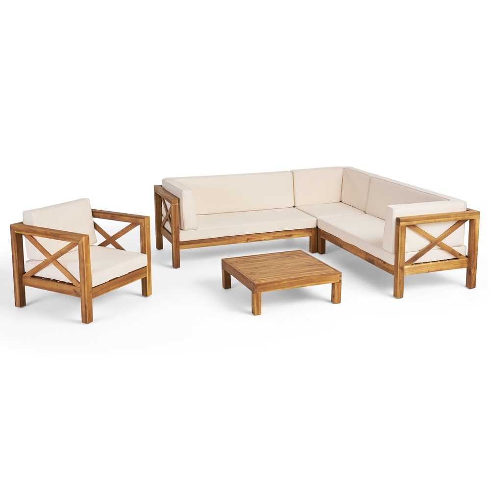 Ensemble canapé d'extérieur sectionnel et fauteuil club Brava en acacia par Christopher Knight Home