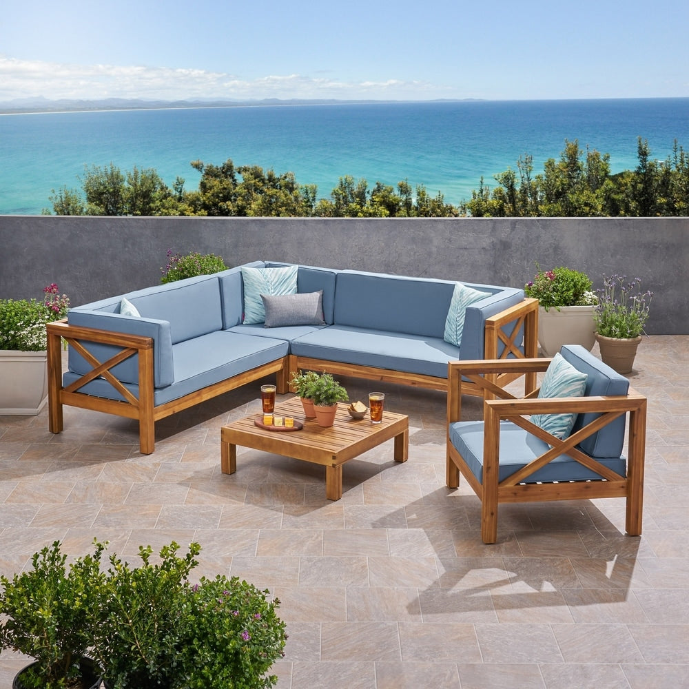 Ensemble canapé d'extérieur sectionnel et fauteuil club Brava en acacia par Christopher Knight Home