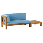 Ensemble causeuse et table basse d'extérieur Brava en bois d'acacia avec accoudoir gauche et coussin par Christopher Knight Home