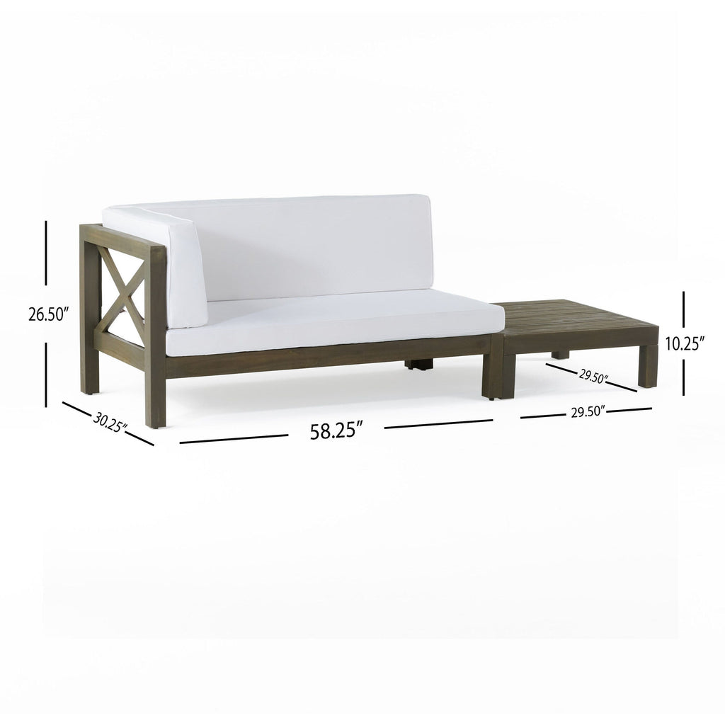 Ensemble causeuse et table basse d'extérieur Brava en bois d'acacia avec accoudoir gauche et coussin par Christopher Knight Home
