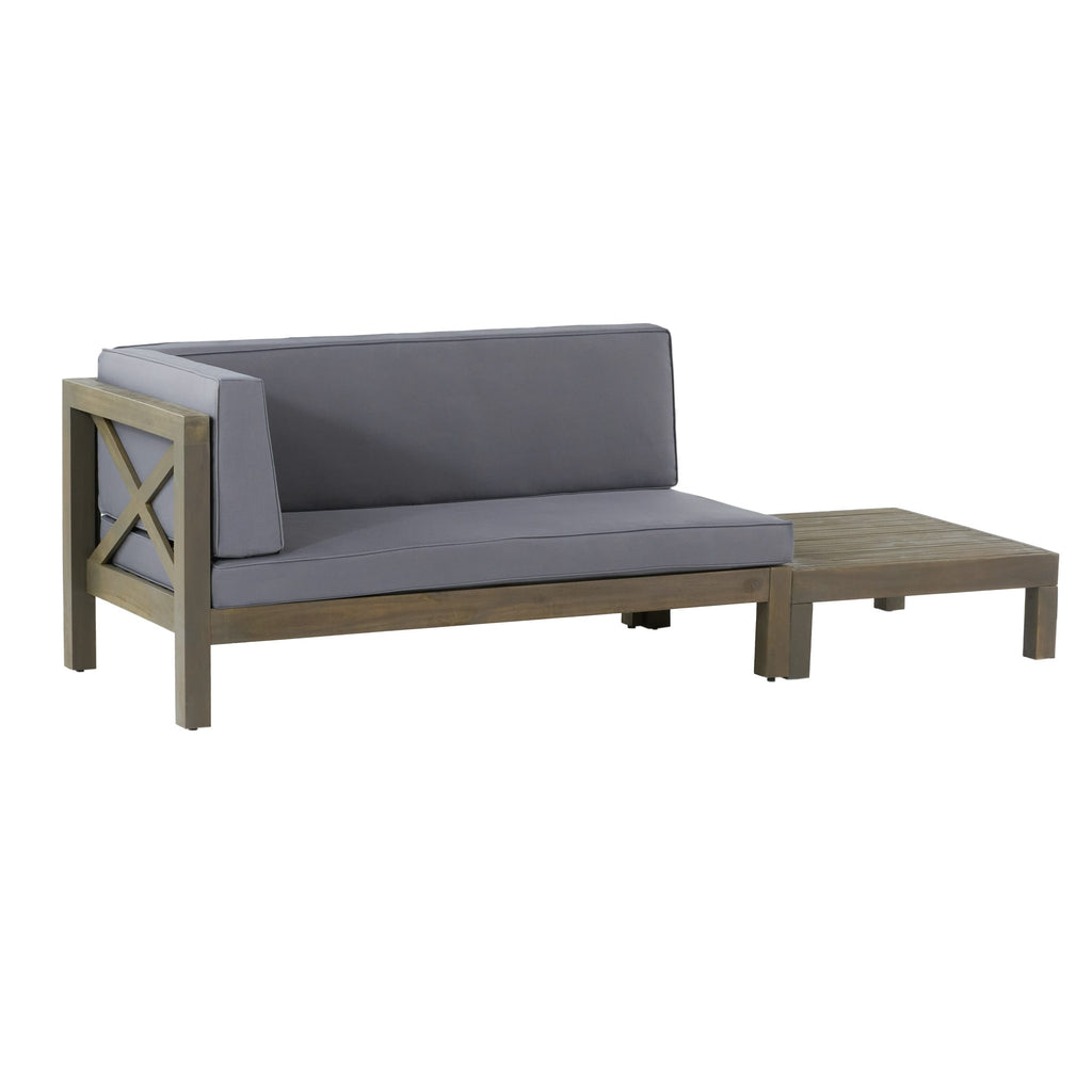 Ensemble causeuse et table basse d'extérieur Brava en bois d'acacia avec accoudoir gauche et coussin par Christopher Knight Home