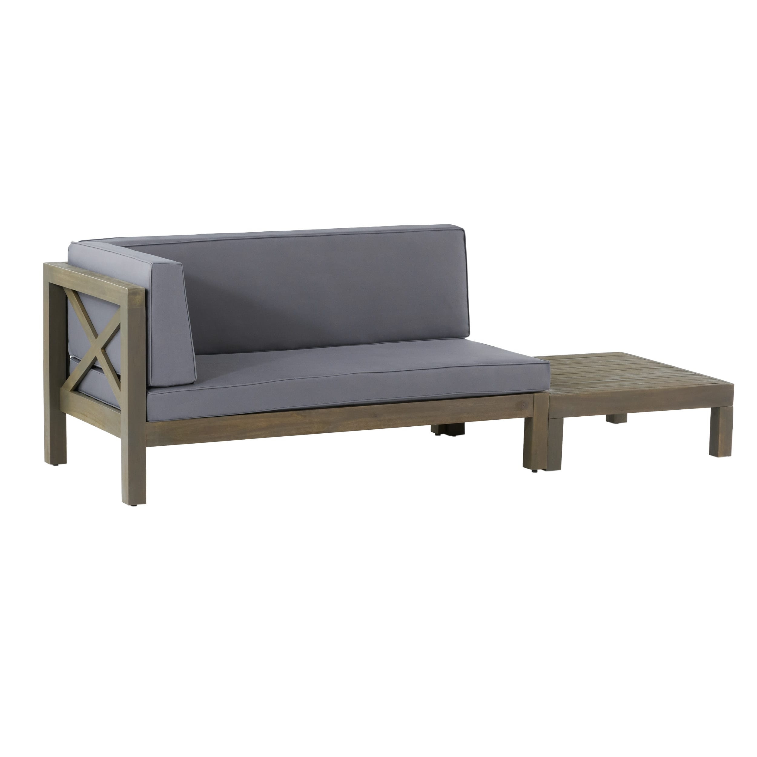 Ensemble causeuse et table basse d'extérieur Brava en bois d'acacia avec accoudoir gauche et coussin par Christopher Knight Home