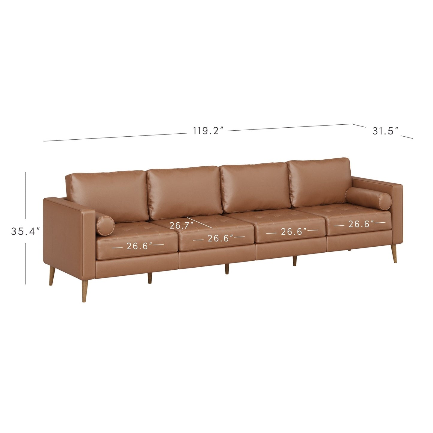 Canapé Breeze Mid-Century moderne, canapé en cuir avec coussin capitonné et cadre en bois massif