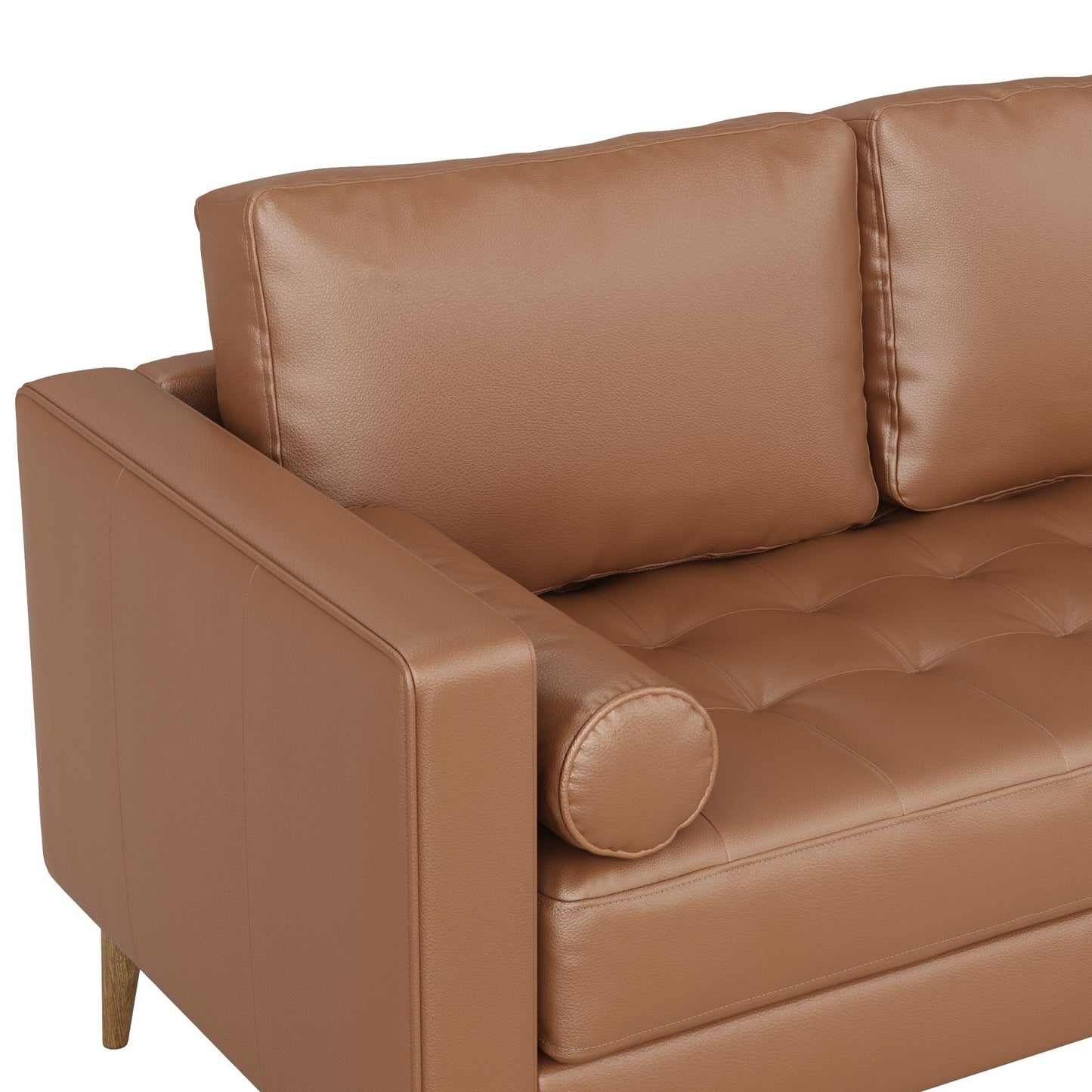 Canapé Breeze Mid-Century moderne, canapé en cuir avec coussin capitonné et cadre en bois massif