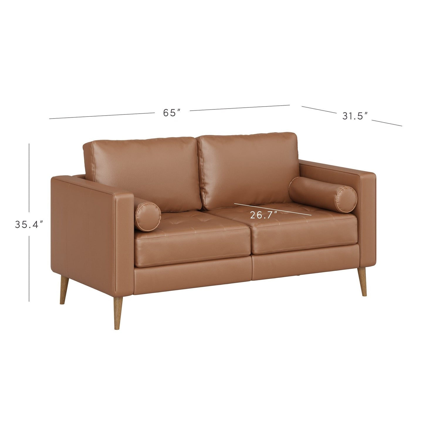 Canapé Breeze Mid-Century moderne, canapé en cuir avec coussin capitonné et cadre en bois massif