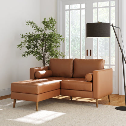 Canapé Breeze Mid-Century moderne, canapé en cuir avec coussin capitonné et cadre en bois massif