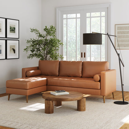 Canapé Breeze Mid-Century moderne, canapé en cuir avec coussin capitonné et cadre en bois massif
