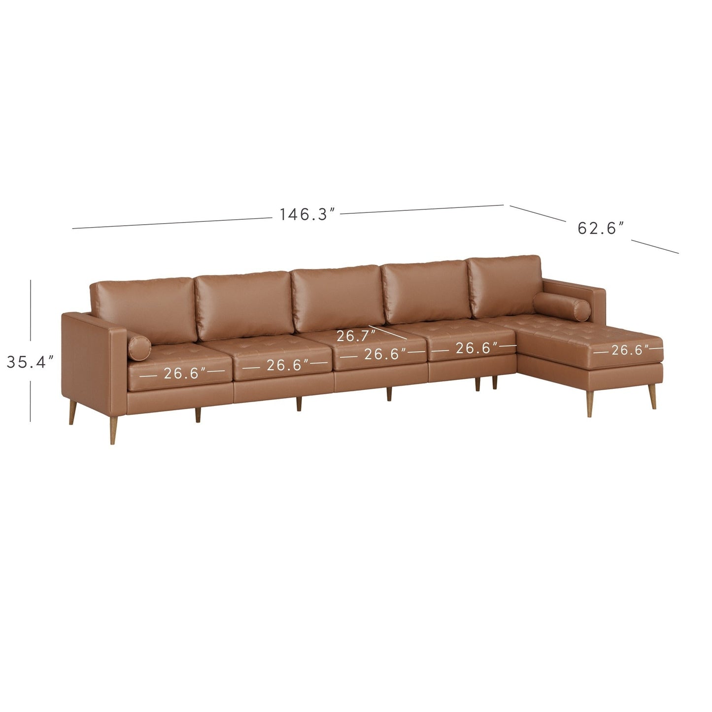Canapé Breeze Mid-Century moderne, canapé en cuir avec coussin capitonné et cadre en bois massif