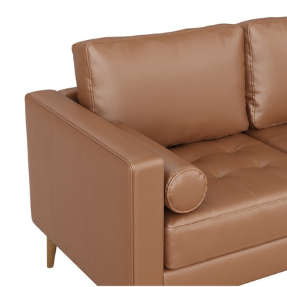 Canapé Breeze Mid-Century moderne, canapé en cuir avec coussin capitonné et cadre en bois massif