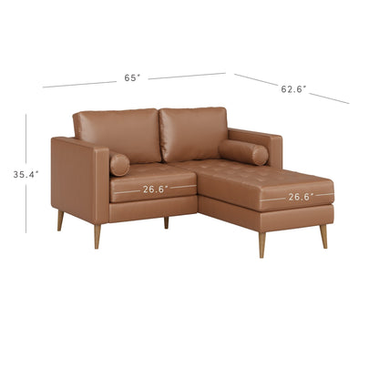 Canapé Breeze Mid-Century moderne, canapé en cuir avec coussin capitonné et cadre en bois massif