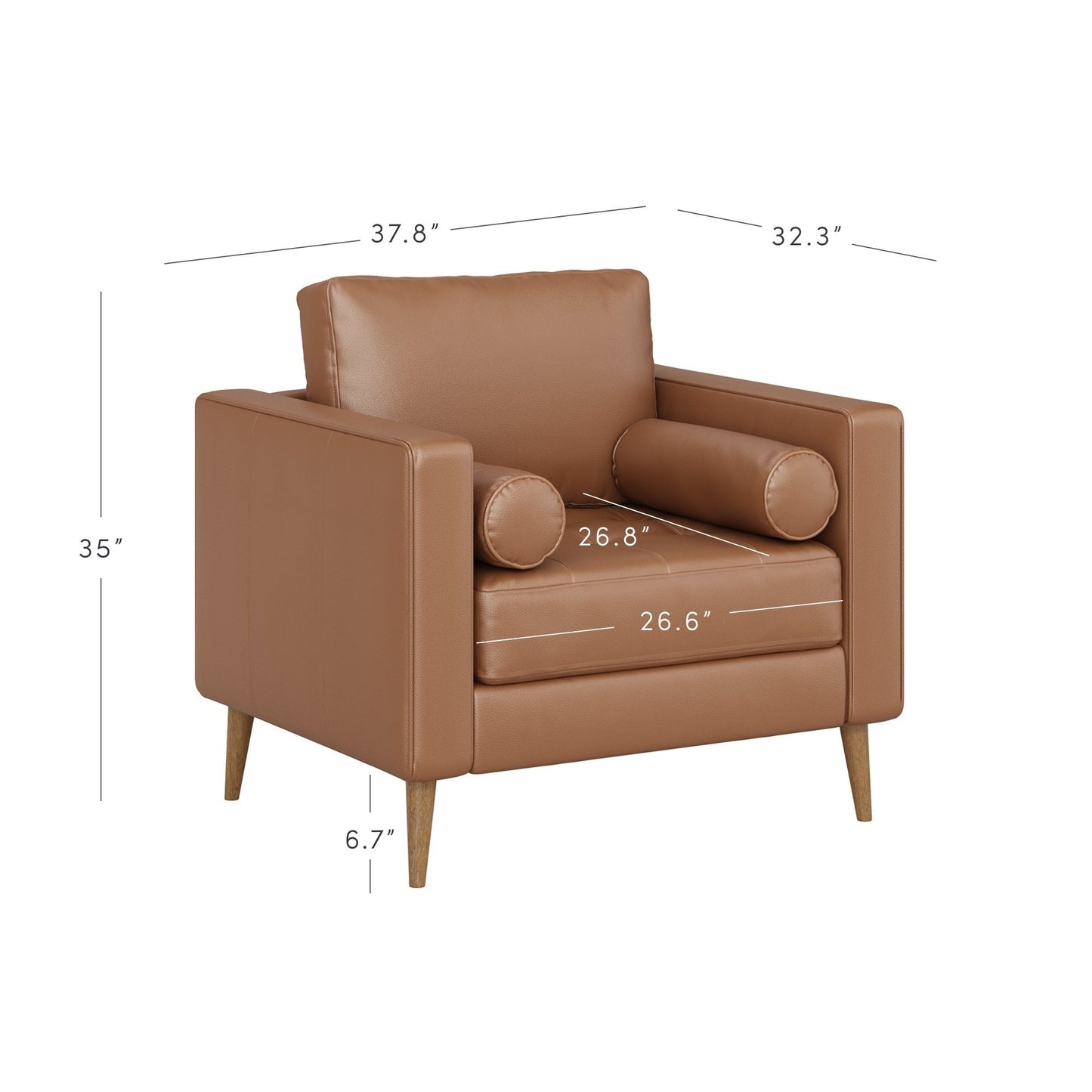 Canapé Breeze Mid-Century moderne, canapé en cuir avec coussin capitonné et cadre en bois massif