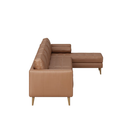 Canapé Breeze Mid-Century moderne, canapé en cuir avec coussin capitonné et cadre en bois massif