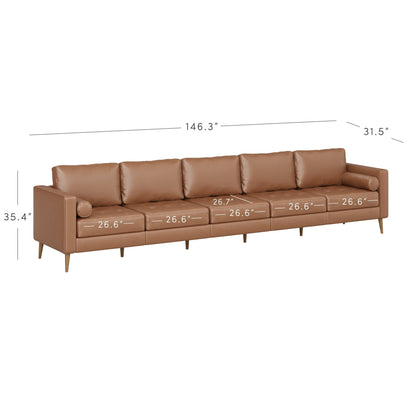 Canapé Breeze Mid-Century moderne, canapé en cuir avec coussin capitonné et cadre en bois massif