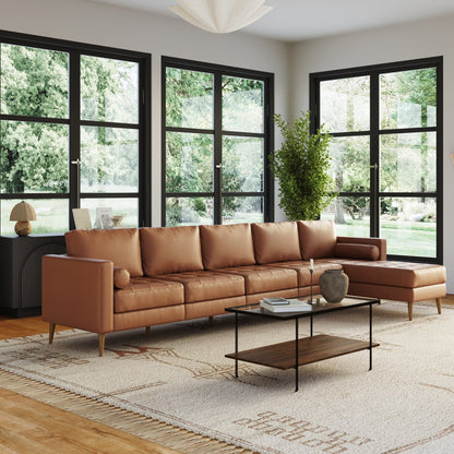Canapé Breeze Mid-Century moderne, canapé en cuir avec coussin capitonné et cadre en bois massif