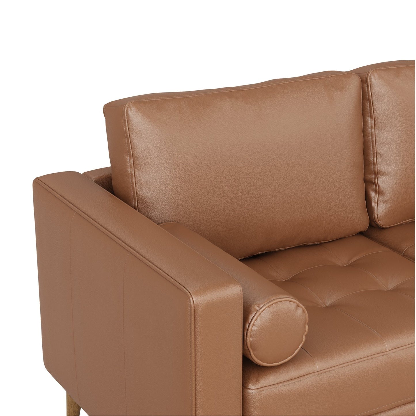 Canapé Breeze Mid-Century moderne, canapé en cuir avec coussin capitonné et cadre en bois massif