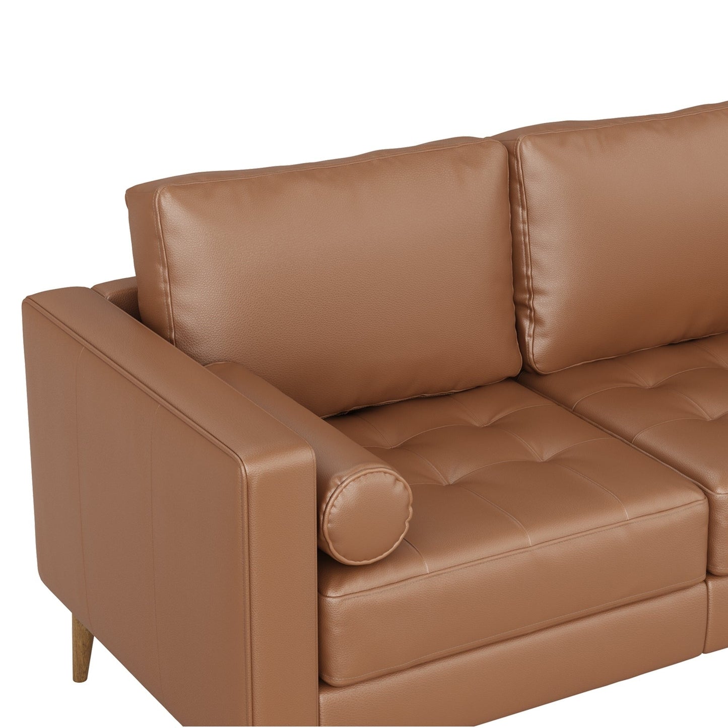 Canapé Breeze Mid-Century moderne, canapé en cuir avec coussin capitonné et cadre en bois massif