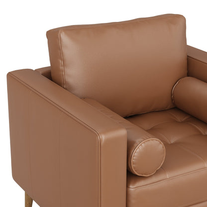 Canapé Breeze Mid-Century moderne, canapé en cuir avec coussin capitonné et cadre en bois massif