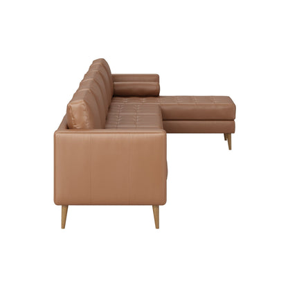 Canapé Breeze Mid-Century moderne, canapé en cuir avec coussin capitonné et cadre en bois massif