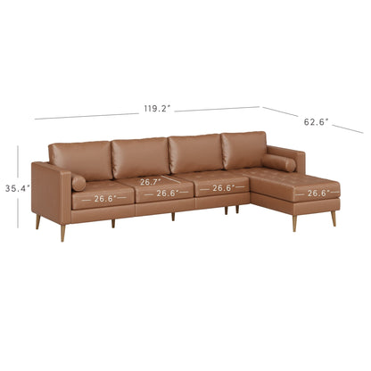 Canapé Breeze Mid-Century moderne, canapé en cuir avec coussin capitonné et cadre en bois massif