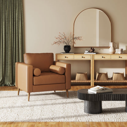 Canapé Breeze Mid-Century moderne, canapé en cuir avec coussin capitonné et cadre en bois massif
