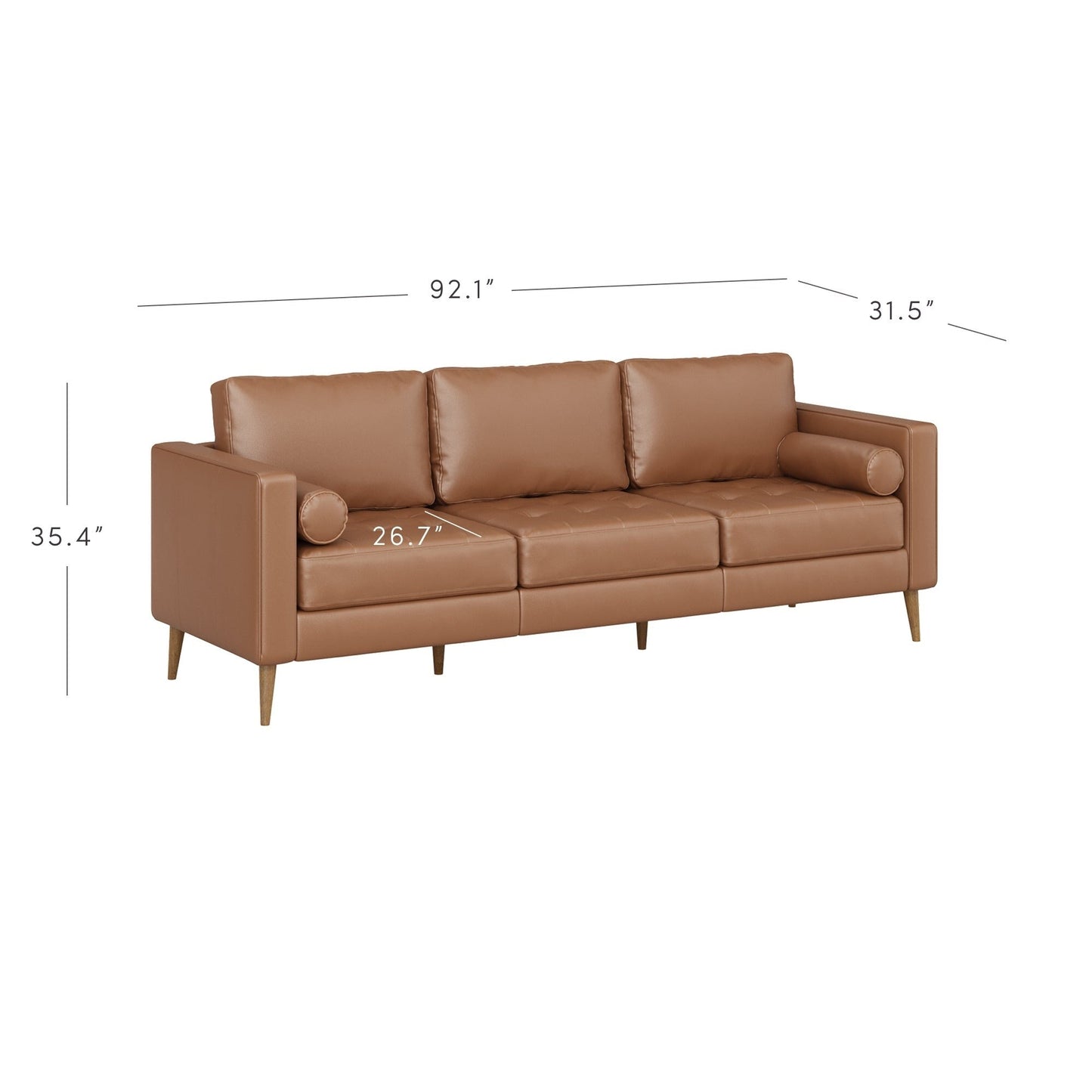 Canapé Breeze Mid-Century moderne, canapé en cuir avec coussin capitonné et cadre en bois massif