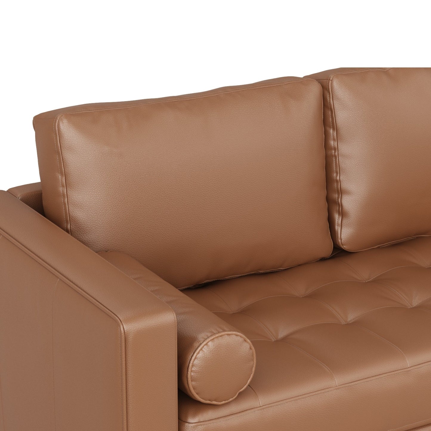 Canapé Breeze Mid-Century moderne, canapé en cuir avec coussin capitonné et cadre en bois massif