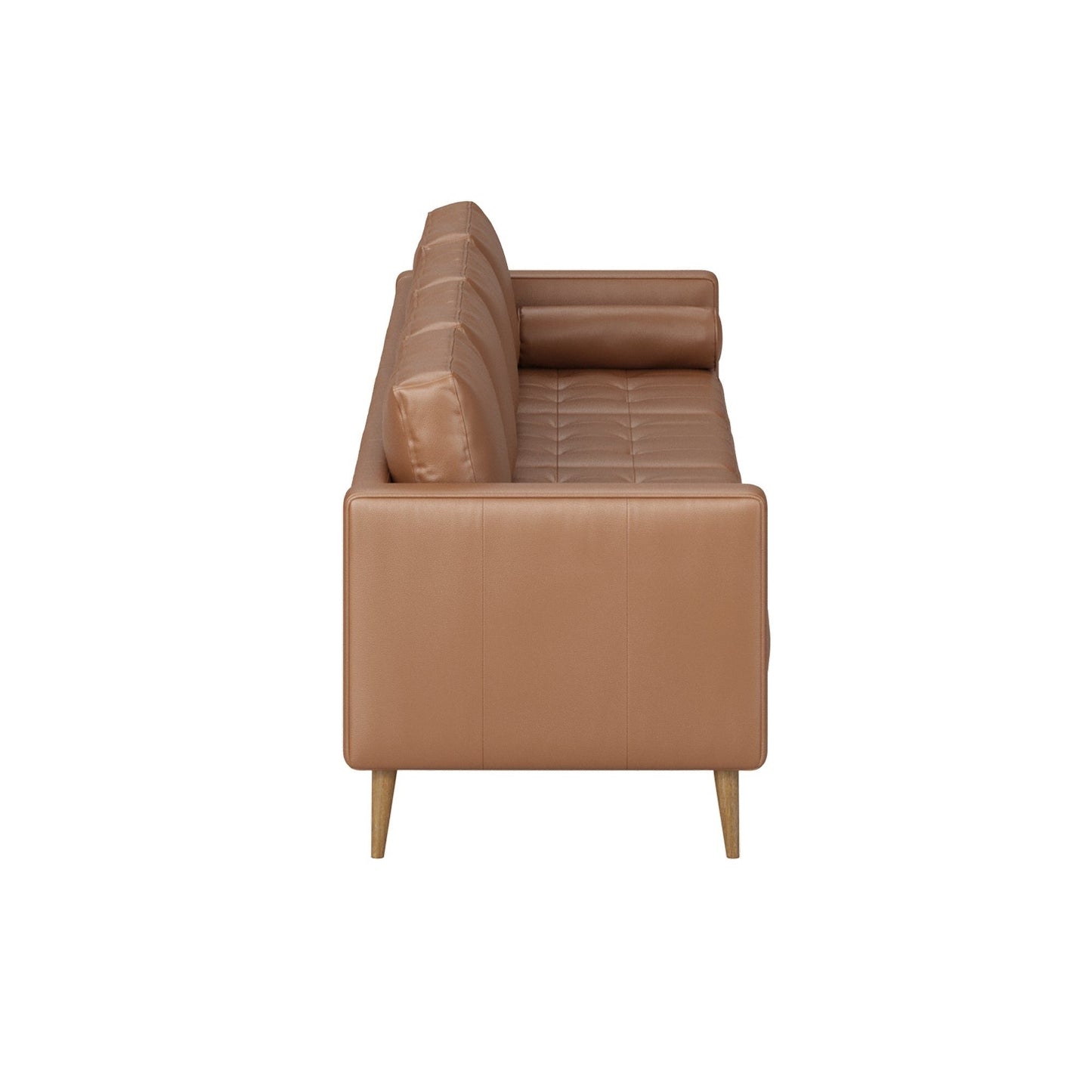 Canapé Breeze Mid-Century moderne, canapé en cuir avec coussin capitonné et cadre en bois massif