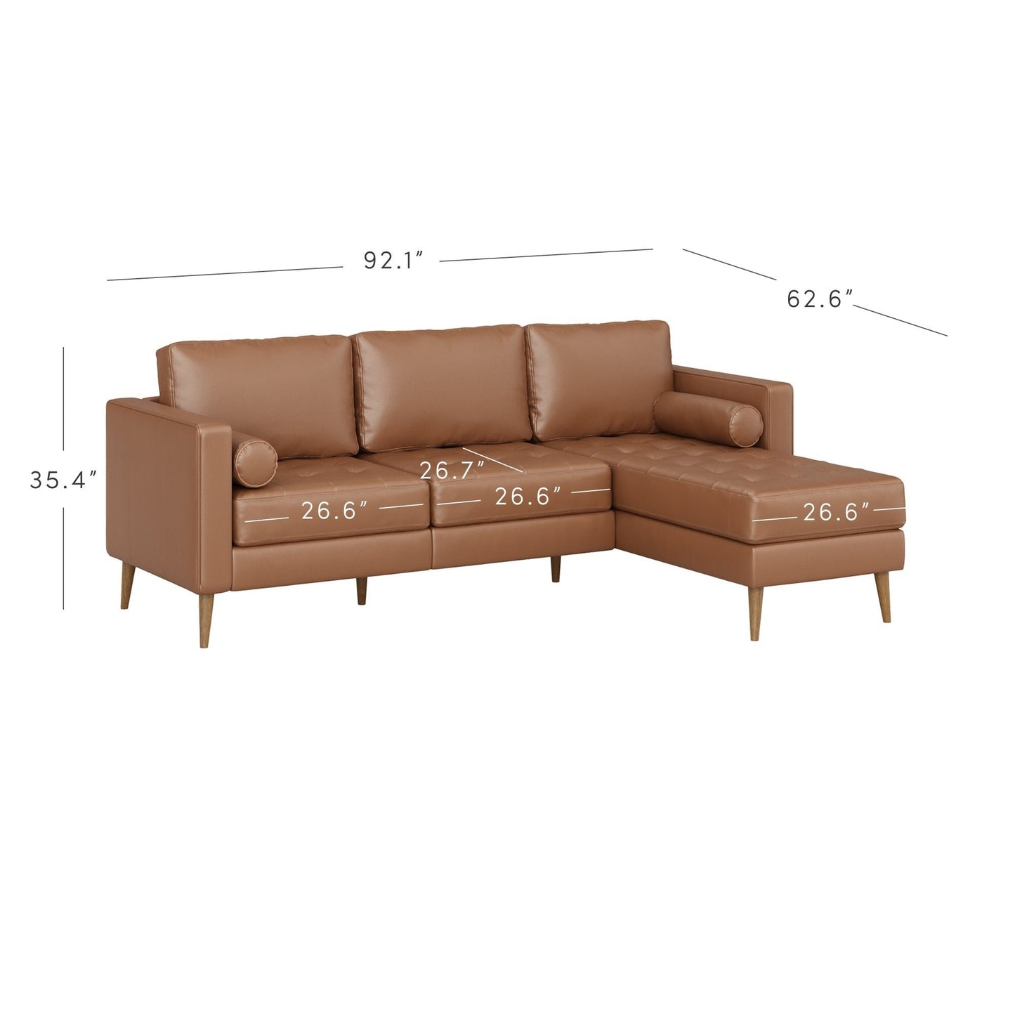 Canapé Breeze Mid-Century moderne, canapé en cuir avec coussin capitonné et cadre en bois massif