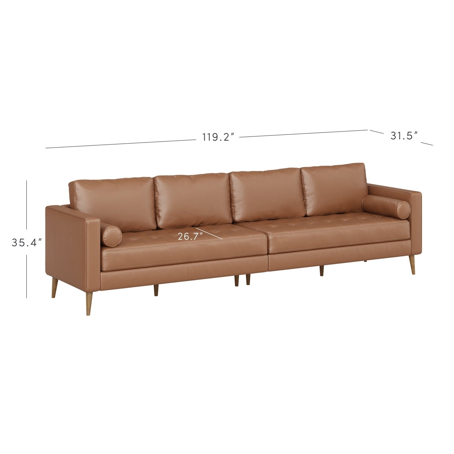 Canapé Breeze Mid-Century moderne, canapé en cuir avec coussin capitonné et cadre en bois massif
