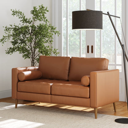Canapé Breeze Mid-Century moderne, canapé en cuir avec coussin capitonné et cadre en bois massif