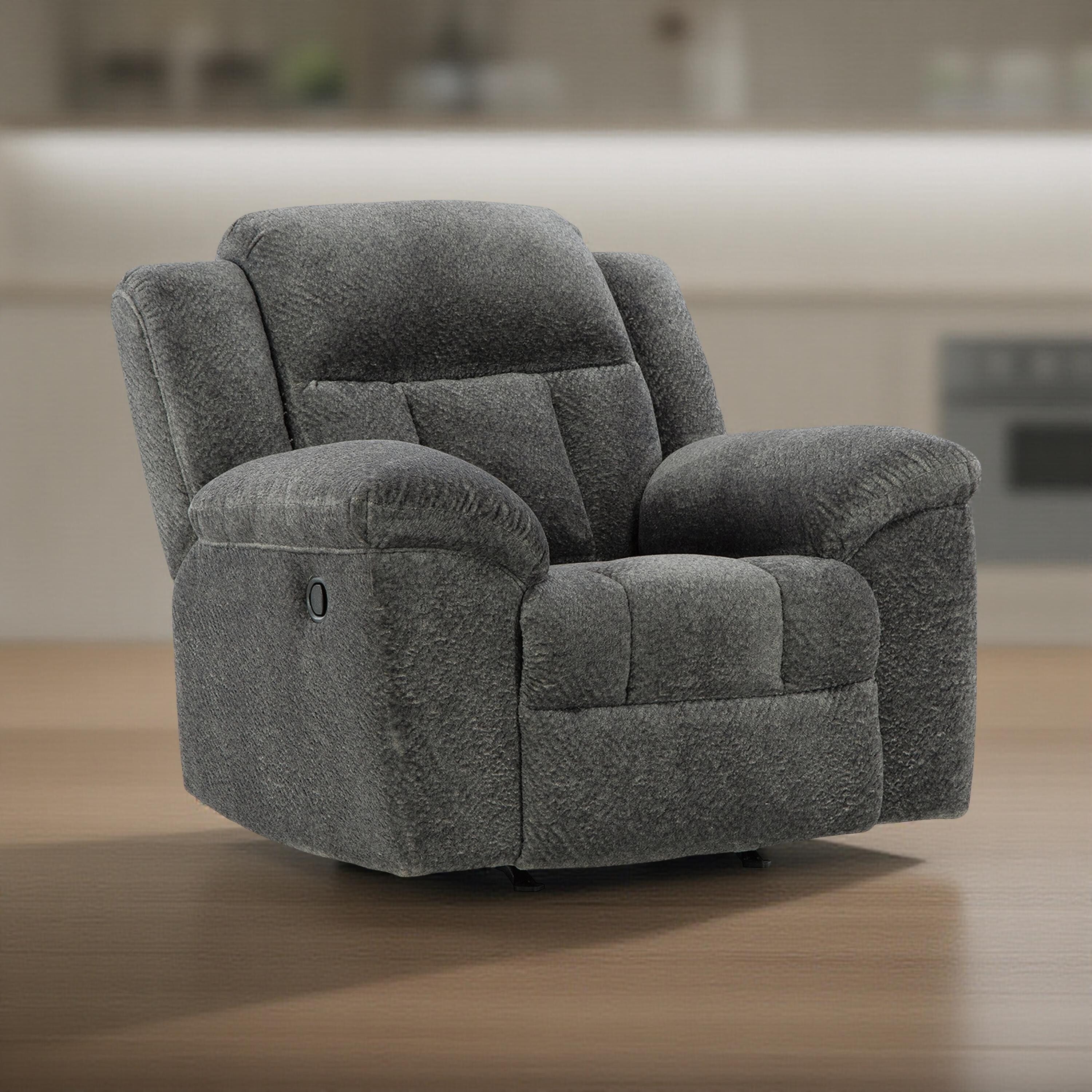 Fauteuil inclinable manuel à bascule Briar, polyester gris foncé, accoudoirs coussinés