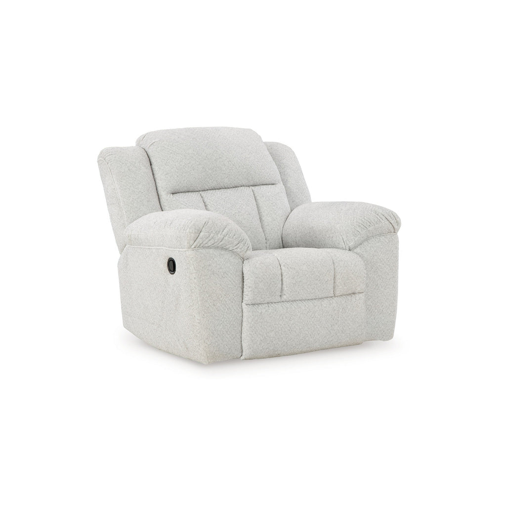 Fauteuil inclinable manuel à bascule Briar, polyester blanc, accoudoirs coussinés