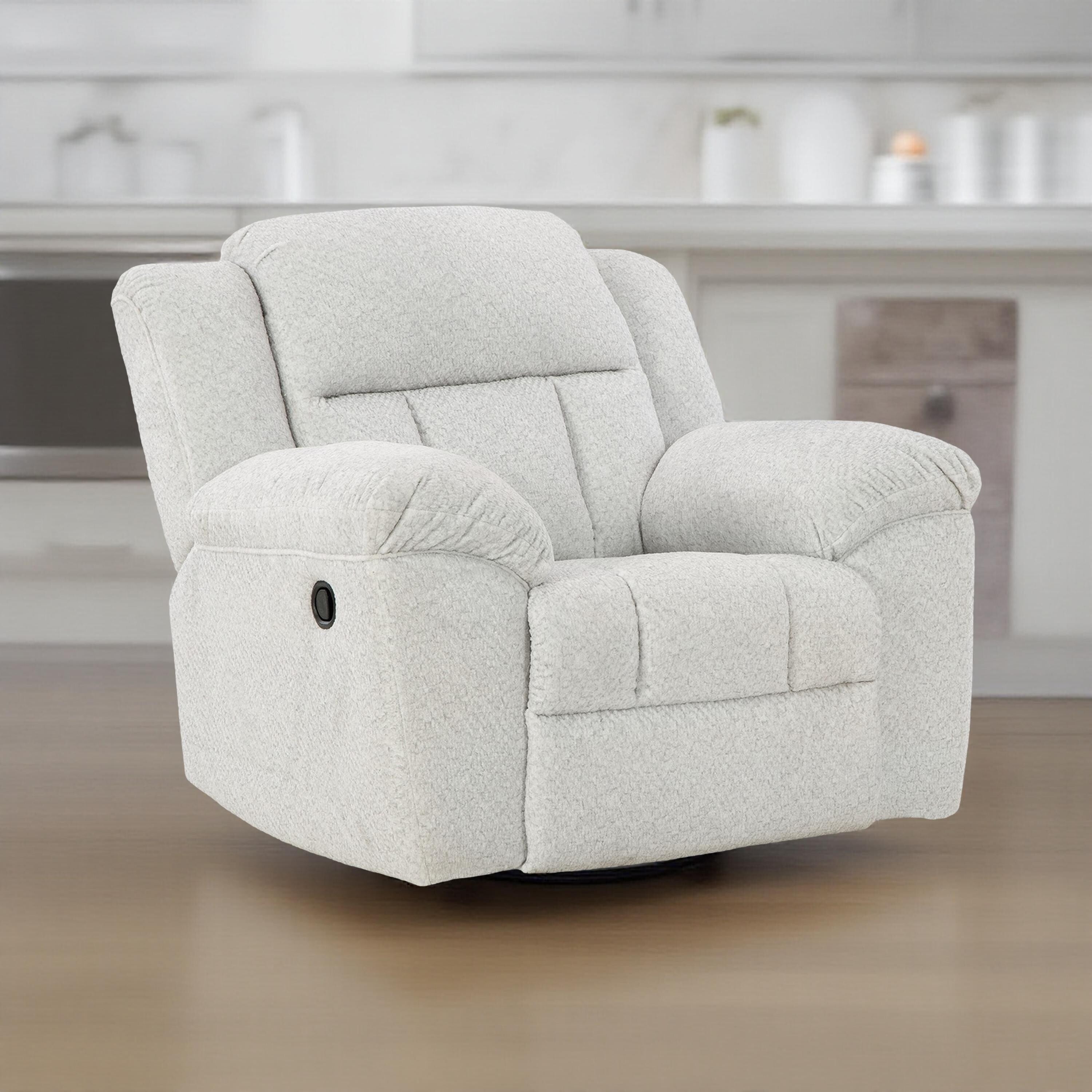 Fauteuil inclinable manuel à bascule Briar, polyester blanc, accoudoirs coussinés