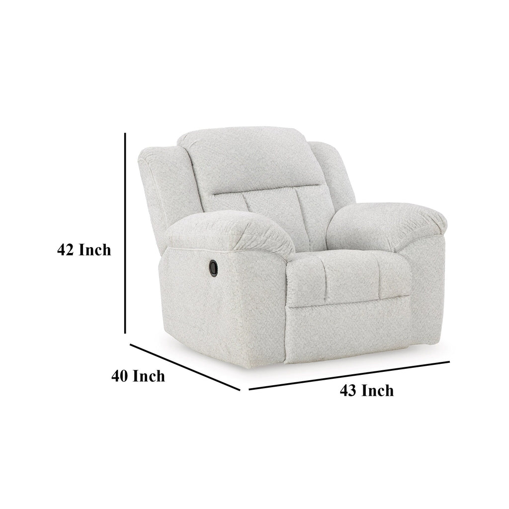 Fauteuil inclinable manuel à bascule Briar, polyester blanc, accoudoirs coussinés