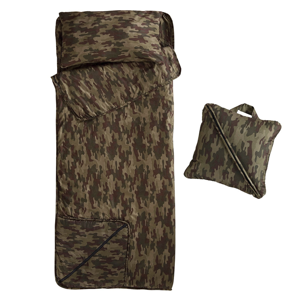 Tapis de sieste pliable Brielle Home imprimé camouflage vert avec oreiller intégré