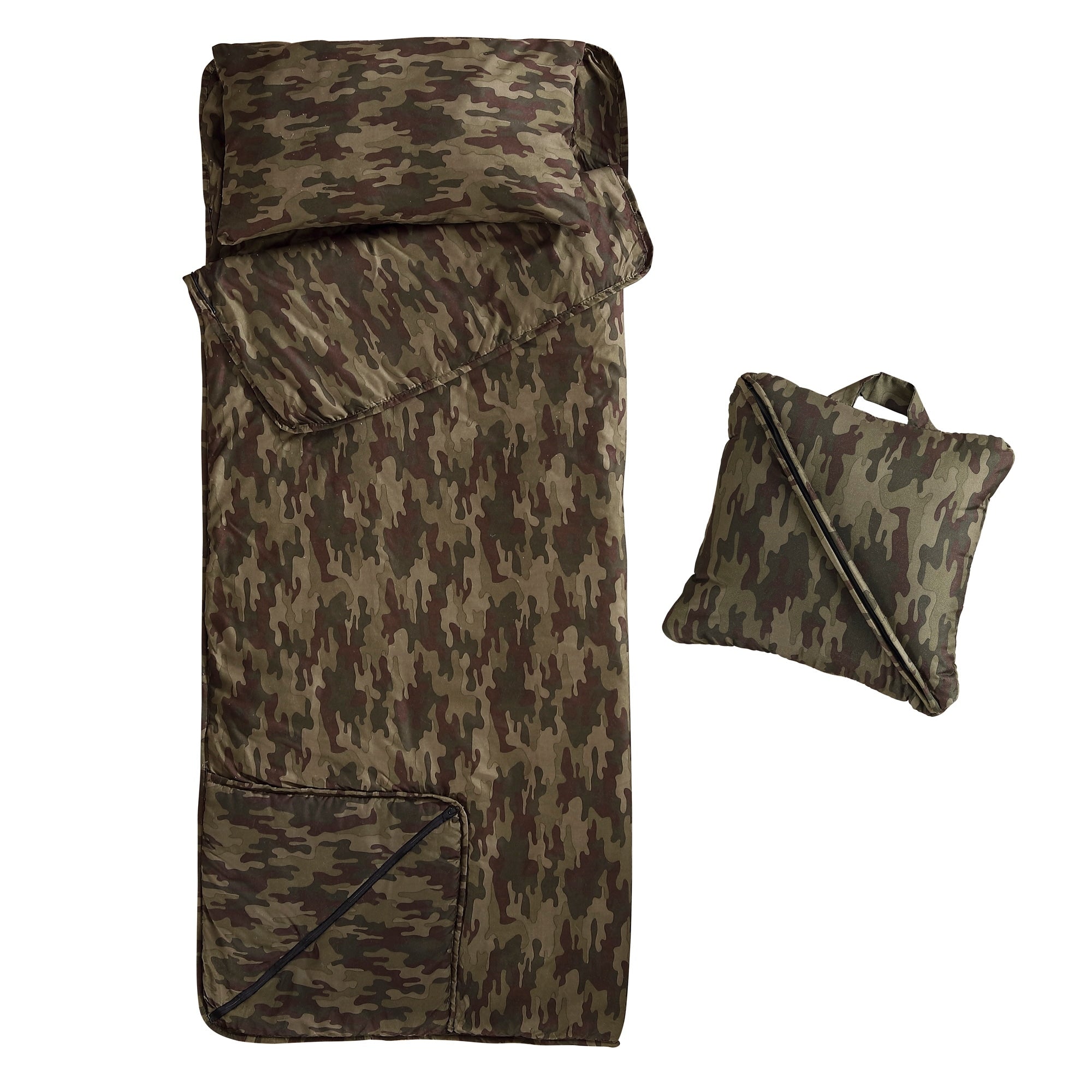 Tapis de sieste pliable Brielle Home imprimé camouflage vert avec oreiller intégré