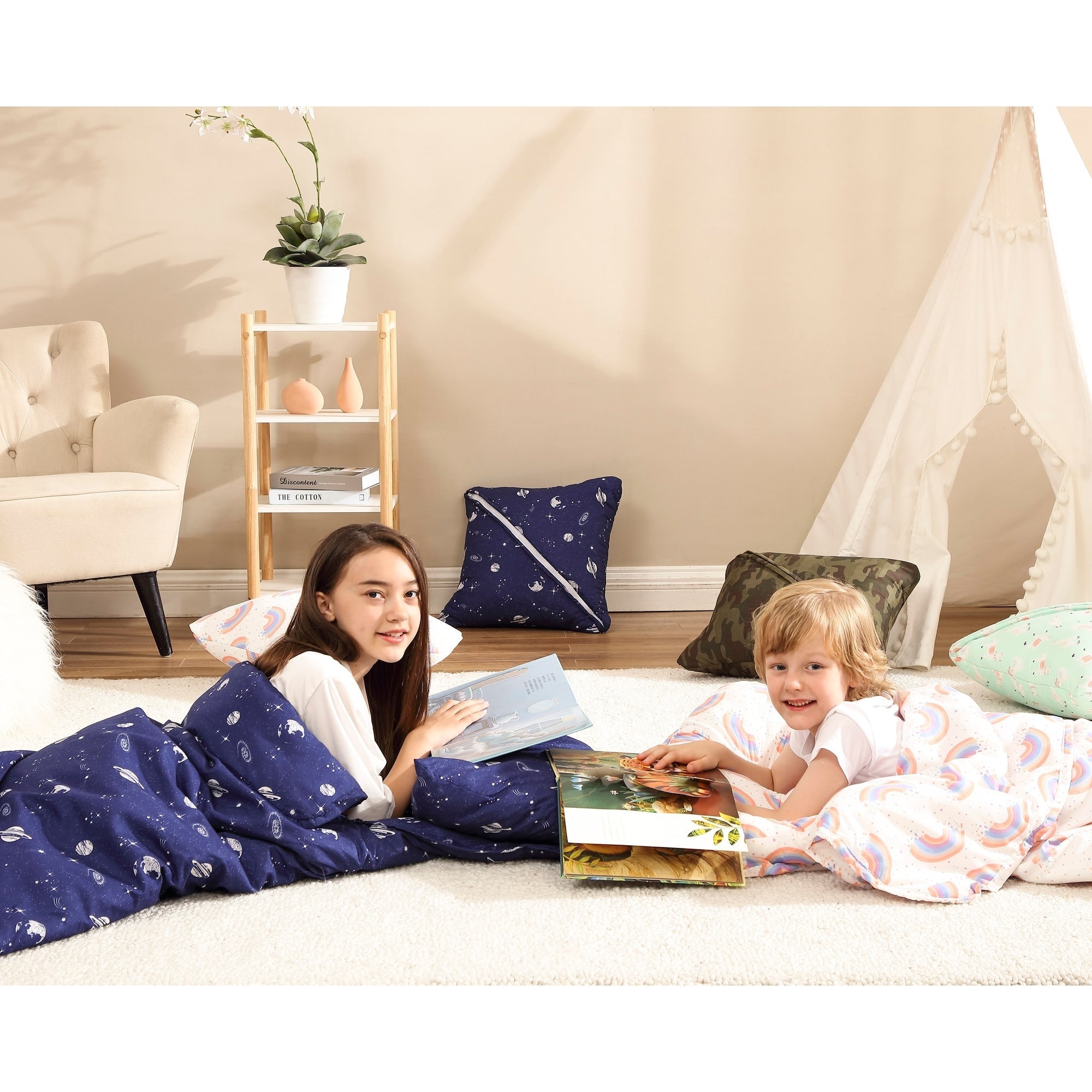 Tapis de sieste pliable Brielle Home imprimé camouflage vert avec oreiller intégré