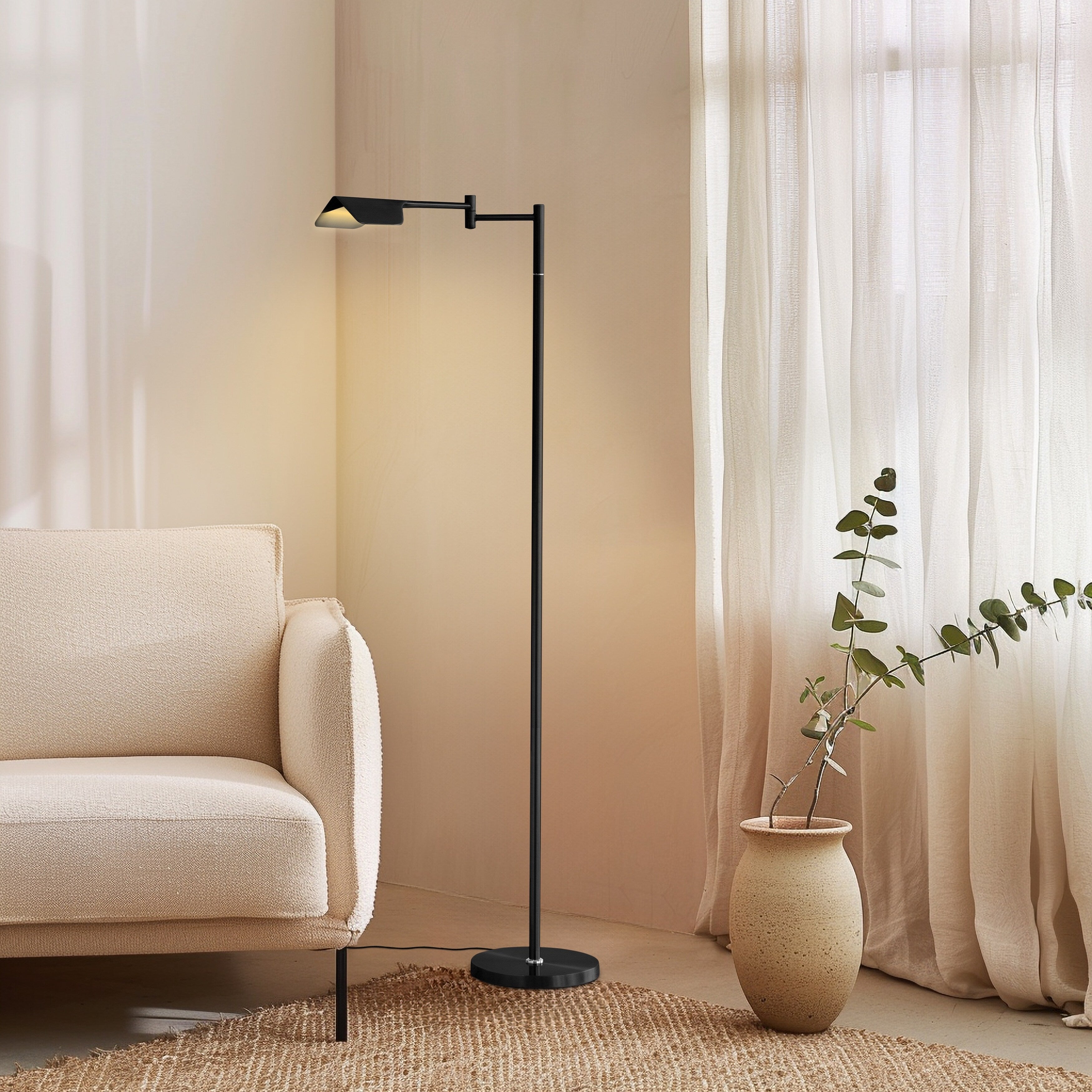 Lampadaire industriel Brightech Leaf de 53 po à DEL à intensité variable à 3 voies avec abat-jour empire en métal laiton