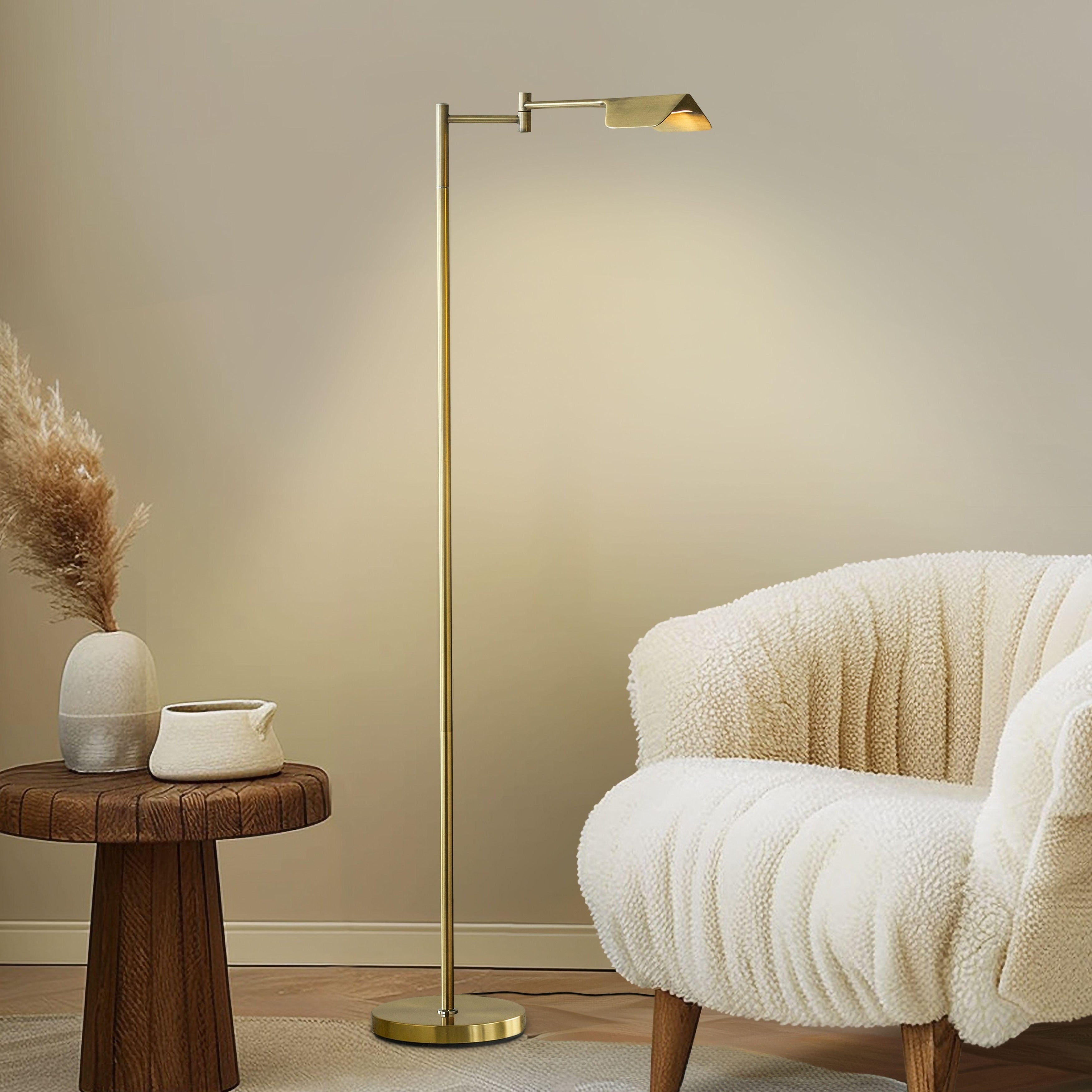 Lampadaire industriel Brightech Leaf de 53 po à DEL à intensité variable à 3 voies avec abat-jour empire en métal laiton