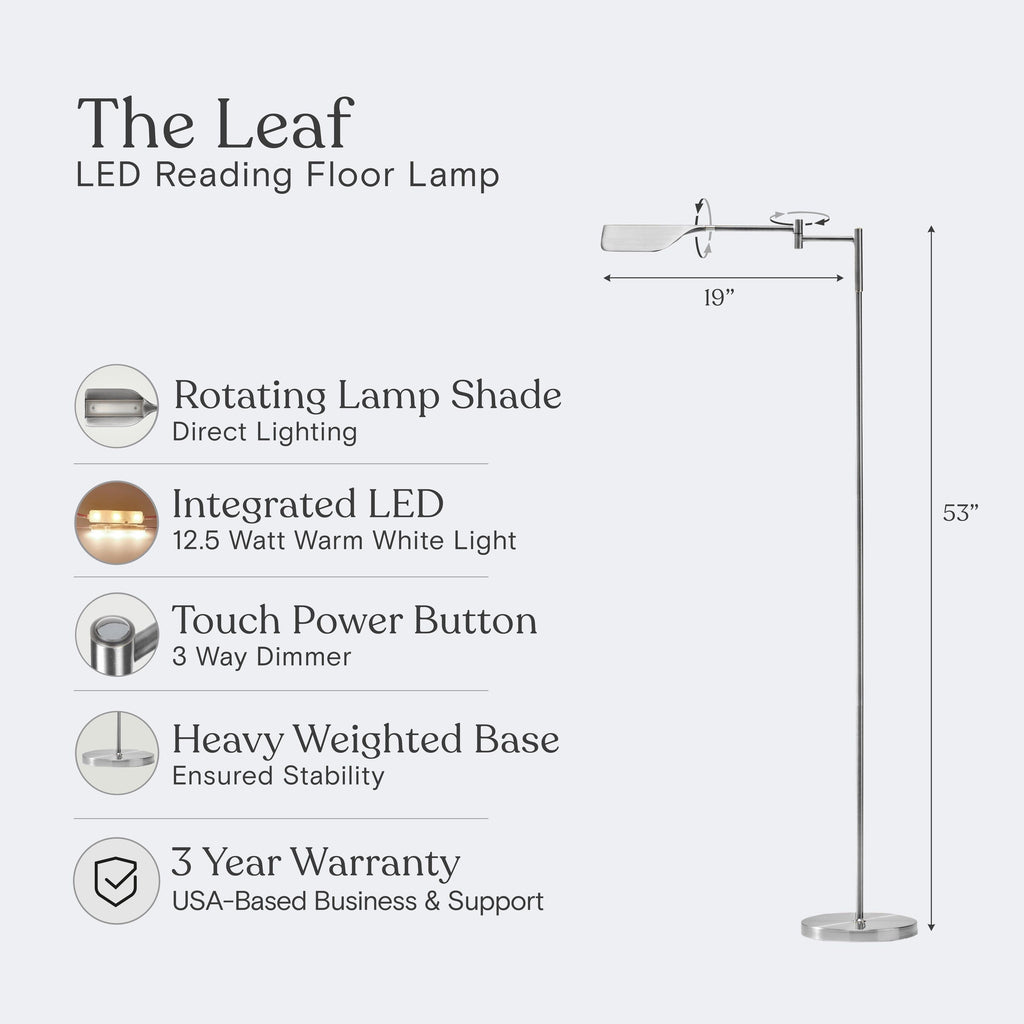 Lampadaire industriel Brightech Leaf de 53 po à DEL à intensité variable à 3 voies avec abat-jour empire en métal laiton