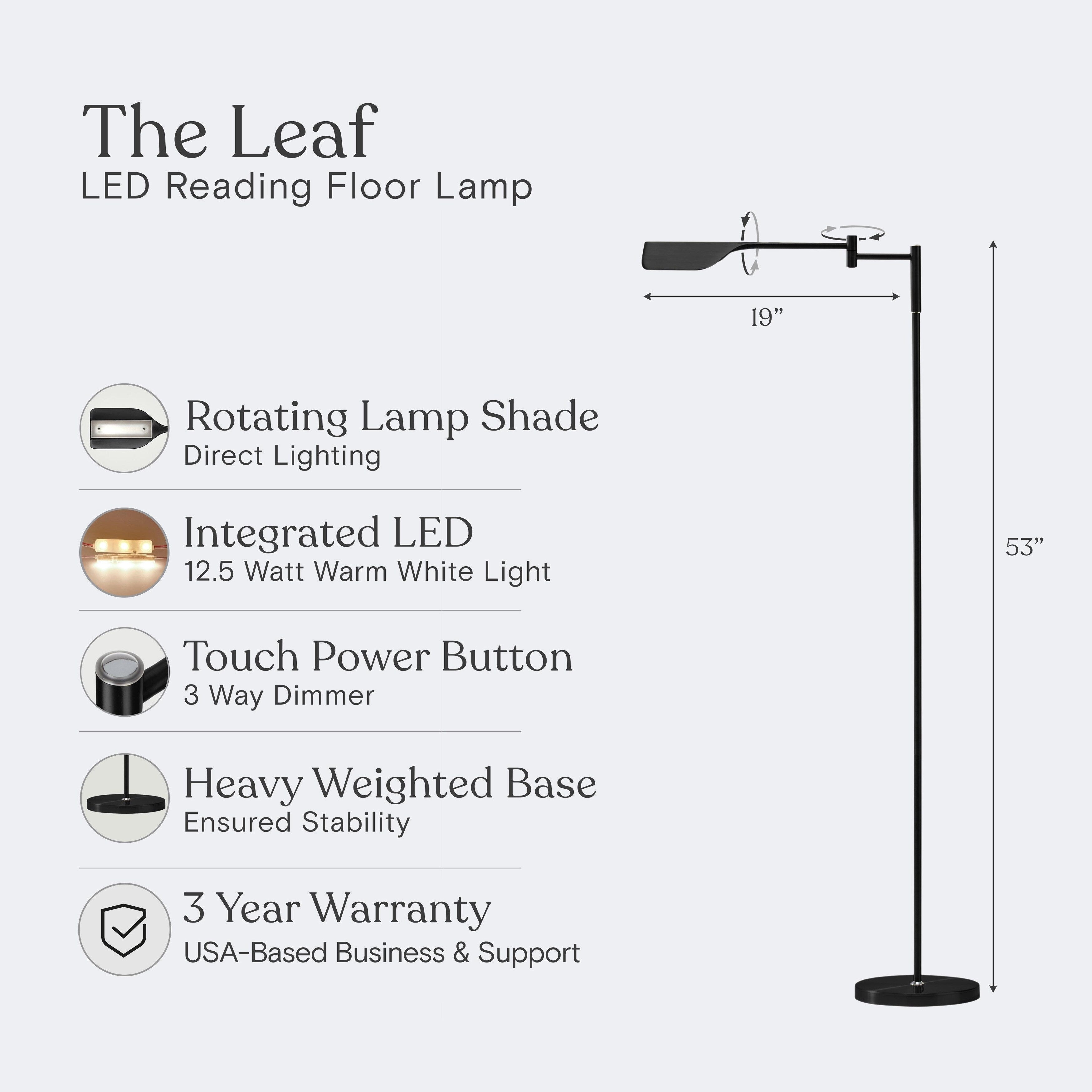 Lampadaire industriel Brightech Leaf de 53 po à DEL à intensité variable à 3 voies avec abat-jour empire en métal laiton