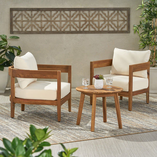 Salon de jardin Brooklyn en bois d'acacia 2 places avec coussins par Christopher Knight Home